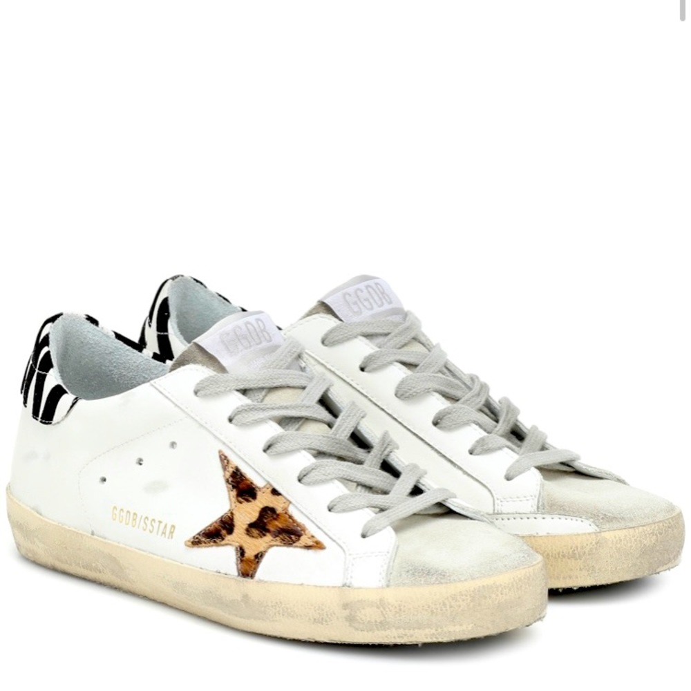 Golden goose superstar leather sneakers with leopard star zebra heel - WORN ONCE